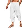 imageRuncati Mens Cotton Harem Capri Pants Yoga Beach Baggy 34 Shorts Pants Casual Elastic Waist Hippie Boho PantsWhite