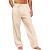 imageRuncati Mens Linen Cotton Casual Pants Elastic Waist Drawstring Lightweight Pants Loose Fit Summer Beach Yoga TrousersBeige