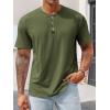 imageRuncati Mens Henley Shirt Short Sleeve Casual Button Basic Tees Slim Fit Stretch Summer T ShirtsArmy Green