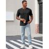 imageRuncati Mens Henley Shirt Short Sleeve Casual Button Basic Tees Slim Fit Stretch Summer T ShirtsBlack
