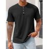 imageRuncati Mens Henley Shirt Short Sleeve Casual Button Basic Tees Slim Fit Stretch Summer T ShirtsBlack