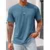 imageRuncati Mens Henley Shirt Short Sleeve Casual Button Basic Tees Slim Fit Stretch Summer T ShirtsBluish Grey