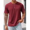 imageRuncati Mens Henley Shirt Short Sleeve Casual Button Basic Tees Slim Fit Stretch Summer T ShirtsBurgundy