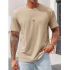 imageRuncati Mens Henley Shirt Short Sleeve Casual Button Basic Tees Slim Fit Stretch Summer T ShirtsKhaki