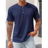 imageRuncati Mens Henley Shirt Short Sleeve Casual Button Basic Tees Slim Fit Stretch Summer T ShirtsNavy