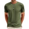 imageRuncati Mens Henley Shirt Short Sleeve Casual Button Basic Tees Slim Fit Stretch Summer T ShirtsArmy Green