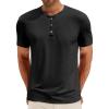 imageRuncati Mens Henley Shirt Short Sleeve Casual Button Basic Tees Slim Fit Stretch Summer T ShirtsBlack
