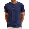 imageRuncati Mens Henley Shirt Short Sleeve Casual Button Basic Tees Slim Fit Stretch Summer T ShirtsNavy