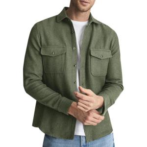 imageRuncati Mens Casual Shacket Twill Button Down Shirt Jacket Long Sleeve Lightweight JacketArmy Green