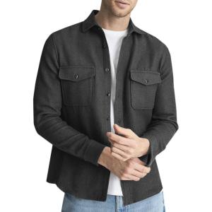 imageRuncati Mens Casual Shacket Twill Button Down Shirt Jacket Long Sleeve Lightweight JacketBlack