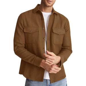 imageRuncati Mens Casual Shacket Twill Button Down Shirt Jacket Long Sleeve Lightweight JacketBrown