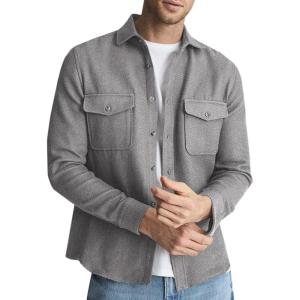 imageRuncati Mens Casual Shacket Twill Button Down Shirt Jacket Long Sleeve Lightweight JacketGrey
