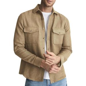 imageRuncati Mens Casual Shacket Twill Button Down Shirt Jacket Long Sleeve Lightweight JacketKhaki
