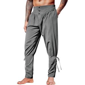 imageRuncati Mens Medieval Ankle Pants Renaissance Viking Pirate Lace Up Tapered Halloween Linen Costume TrousersDark Gray