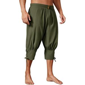 imageRuncati Mens Pirate Shorts Medieval Renaissance Banded Pants Viking Navigator Halloween CostumeArmy Green