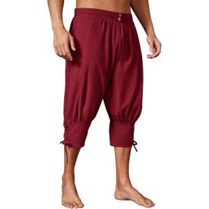 imageRuncati Mens Pirate Shorts Medieval Renaissance Banded Pants Viking Navigator Halloween CostumeBurgundy