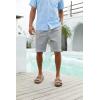 imageRuncati Mens Cotton Linen Flat Front Shorts Button Up Closure Elastic Waist Regular Fit Summer Beach ShortsGrey