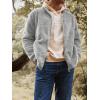 imageRuncati Mens Fuzzy Sherpa Jacket Cardigan Fleece Long Sleeve Full Zip Open Front Thermal Coat Fall Winter OutwearGrey