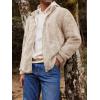 imageRuncati Mens Fuzzy Sherpa Jacket Cardigan Fleece Long Sleeve Full Zip Open Front Thermal Coat Fall Winter OutwearKhaki