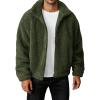 imageRuncati Mens Fuzzy Sherpa Jacket Long Sleeve Fleece Zip Up Coat Fall Winter Warm OutwearArmy Green