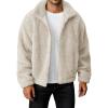 imageRuncati Mens Fuzzy Sherpa Jacket Long Sleeve Fleece Zip Up Coat Fall Winter Warm OutwearBeige