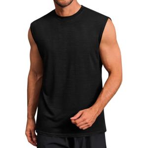 imageRuncati Mens Workout Tank Tops Sleeveless Muscle Cut Off Shirt Athletic Gym T ShirtsBlack