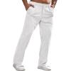 imageRuncati Mens Corduroy Pants Elastic Waist Straight Leg Casual Pleated Pants with PocketsWhite
