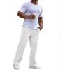 imageRuncati Mens Corduroy Pants Elastic Waist Straight Leg Casual Pleated Pants with PocketsWhite