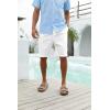 imageRuncati Mens Cotton Linen Flat Front Shorts Button Up Closure Elastic Waist Regular Fit Summer Beach ShortsWhite