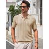 imageRuncati Mens Knit Polo Shirts Short Sleeve Slim Fit Casual Golf Shirts Hollow Out Cotton Summer Textured TopsBeige