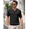 imageRuncati Mens Knit Polo Shirts Short Sleeve Slim Fit Casual Golf Shirts Hollow Out Cotton Summer Textured TopsBlack