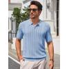 imageRuncati Mens Knit Polo Shirts Short Sleeve Slim Fit Casual Golf Shirts Hollow Out Cotton Summer Textured TopsBlue