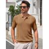 imageRuncati Mens Knit Polo Shirts Short Sleeve Slim Fit Casual Golf Shirts Hollow Out Cotton Summer Textured TopsBrown