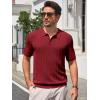 imageRuncati Mens Knit Polo Shirts Short Sleeve Slim Fit Casual Golf Shirts Hollow Out Cotton Summer Textured TopsBurgundy