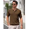 imageRuncati Mens Knit Polo Shirts Short Sleeve Slim Fit Casual Golf Shirts Hollow Out Cotton Summer Textured TopsCoffee