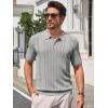 imageRuncati Mens Knit Polo Shirts Short Sleeve Slim Fit Casual Golf Shirts Hollow Out Cotton Summer Textured TopsLight Grey