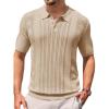 imageRuncati Mens Knit Polo Shirts Short Sleeve Slim Fit Casual Golf Shirts Hollow Out Cotton Summer Textured TopsBeige