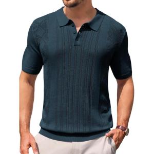 imageRuncati Mens Knit Polo Shirts Short Sleeve Slim Fit Casual Golf Shirts Hollow Out Cotton Summer Textured TopsNavy