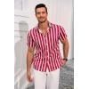 imageRuncati Mens Casual Striped Shirts Button Down Short Sleeve Summer Hawaiian Shirt Hippie Beach Vacation TopsBurgundy