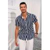 imageRuncati Mens Casual Striped Shirts Button Down Short Sleeve Summer Hawaiian Shirt Hippie Beach Vacation TopsNavy
