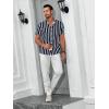 imageRuncati Mens Casual Striped Shirts Button Down Short Sleeve Summer Hawaiian Shirt Hippie Beach Vacation TopsNavy