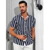 imageRuncati Mens Casual Striped Shirts Button Down Short Sleeve Summer Hawaiian Shirt Hippie Beach Vacation TopsNavy