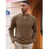 imageRuncati Mens Pullover Sweater Waffle Knitted Quarter Button Sweater Stand Collar Casual Henley SweatersBrown