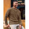 imageRuncati Mens Pullover Sweater Waffle Knitted Quarter Button Sweater Stand Collar Casual Henley SweatersBrown