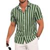 imageRuncati Mens Casual Striped Shirts Button Down Short Sleeve Summer Hawaiian Shirt Hippie Beach Vacation TopsArmy Green