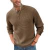 imageRuncati Mens Pullover Sweater Waffle Knitted Quarter Button Sweater Stand Collar Casual Henley SweatersBrown