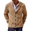 imageRuncati Mens Cardigan Sweater Cable Knit Button Down Shawl Collar Casual Long Sleeve Fall Winter SweatersKhaki