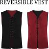 imageRuncati Mens Medieval Renaissance Vest Pirate Gothic Halloween Costume Suede Lace Up Reversible WaistcoatBlack