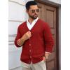 imageRuncati Mens Cable Knit Cardigan Sweater V Neck Casual Button Down Sweaters Long Sleeve Fall Outwear with PocketsBurgundy