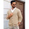 imageRuncati Mens Cable Knit Cardigan Sweater V Neck Casual Button Down Sweaters Long Sleeve Fall Outwear with PocketsKhaki